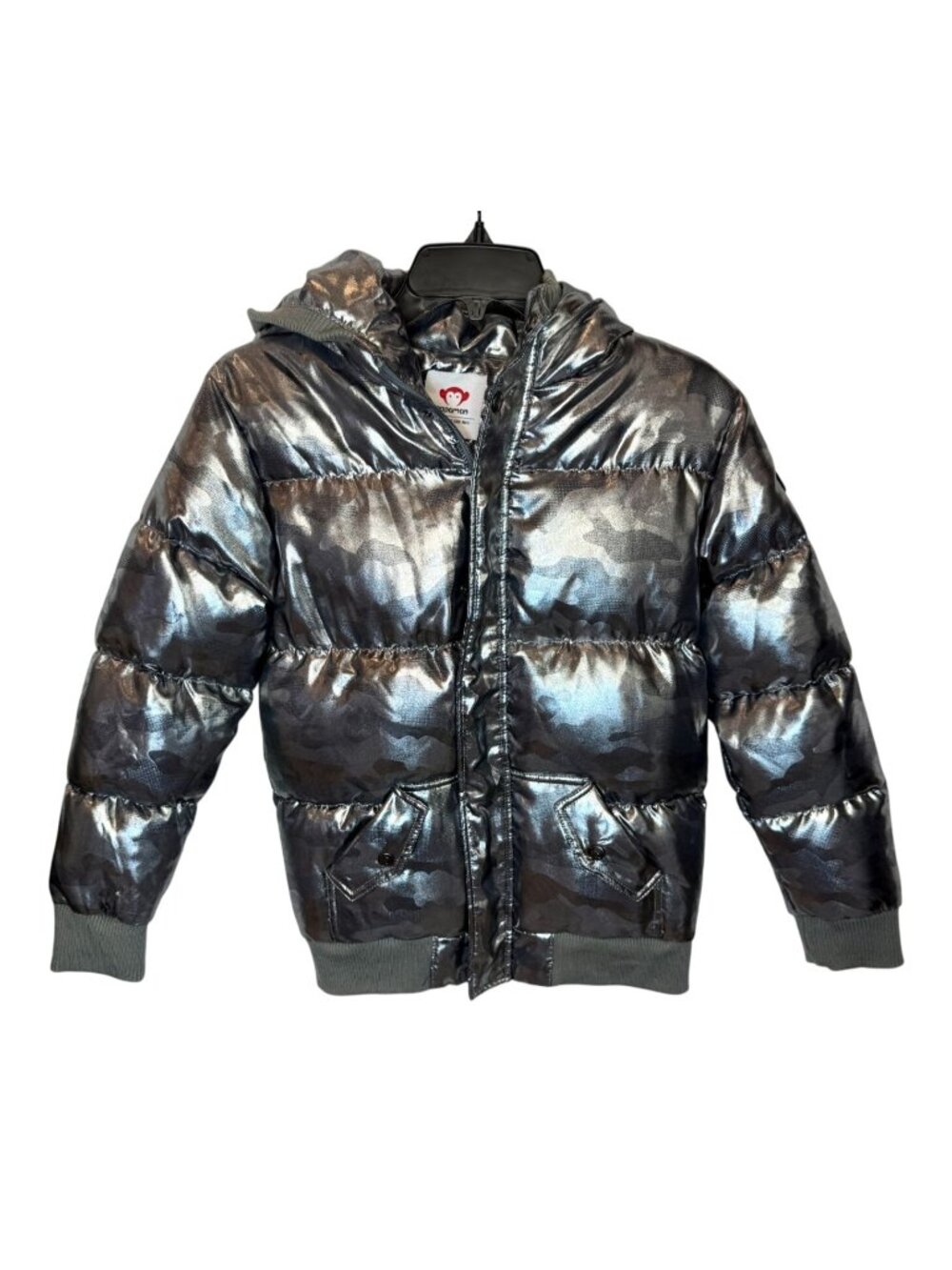 Appaman KIDS Gunmetal Silver Camo Down Puffer Jacket with Hood NWT - Size 12